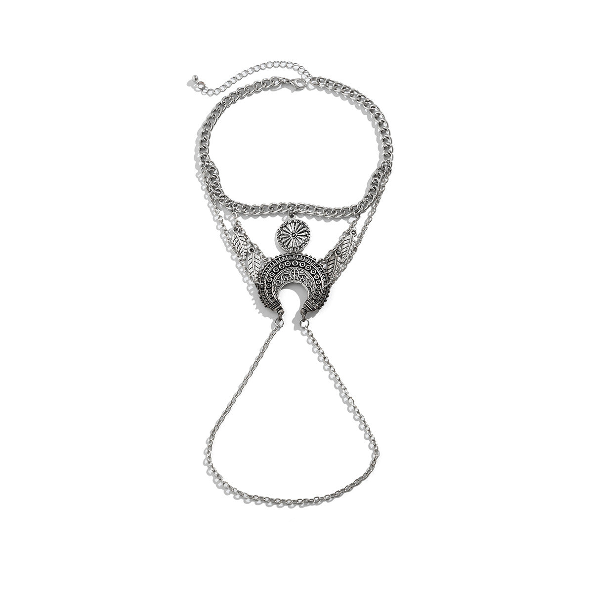 Bohemian metal chain jewelry arm chain punk retro dream catcher net leaf tassel open arm bracelet - V.I.P Digital Presence