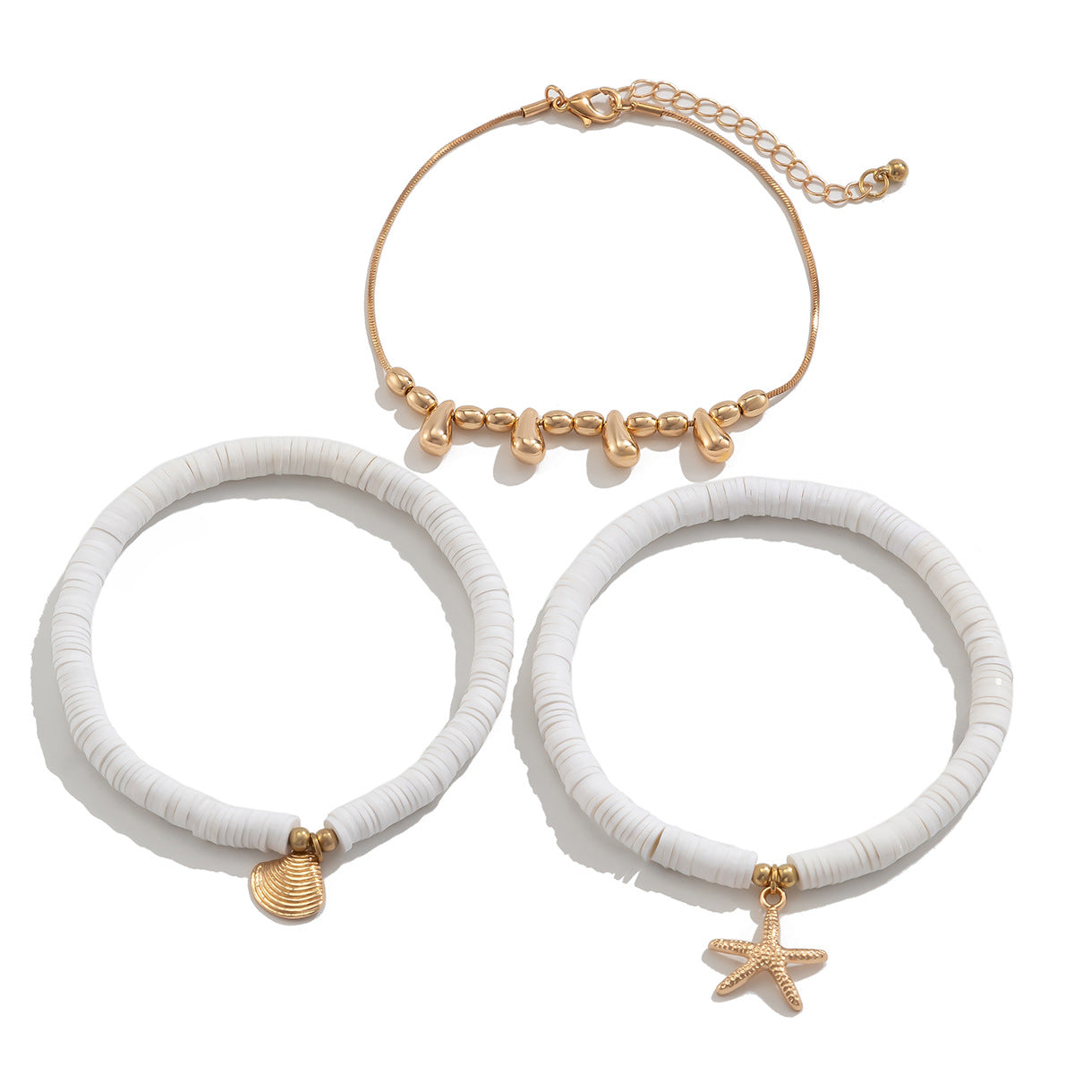 Holiday starfish soft ceramic ankle chain set, beach multi-layer alloy copper chain ankle ring - V.I.P Digital Presence