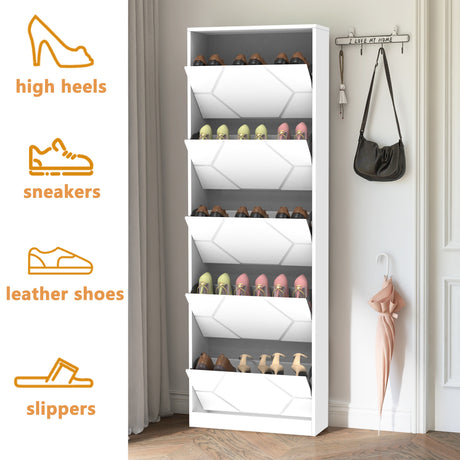 Shoe Storage Cabinet for Entryway, 5 Tiers Shoe Organizer with Carved Panels, Carving Shoe Closet,Vertical Shoe Cabinet - V.I.P Digital Presence