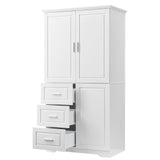 Tall and Wide Storage Cabinet with Doors for Bathroom/Office, Three Drawers, White - V.I.P Digital Presence