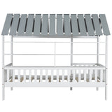 Wood Twin Size House Bed with Roof, Guardrail and Shelves, White - V.I.P Digital Presence