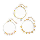 Leisure style beach circular rice bead foot ring 3-piece set, water droplet coin acrylic foot chain - V.I.P Digital Presence