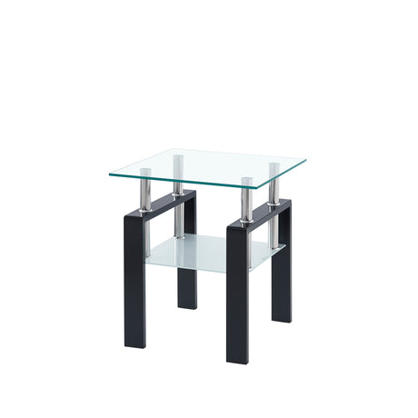 Tempered Transparent Glass End Table 2-Layers Small Table with Storage Living Room Side Table - V.I.P Digital Presence