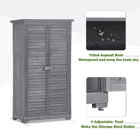 Wooden Garden Shed 3-tier Patio Storage Cabinet Outdoor Organizer Wooden Lockers with Fir Wood (Gray Wood Color -Shutter Design) - V.I.P Digital Presence