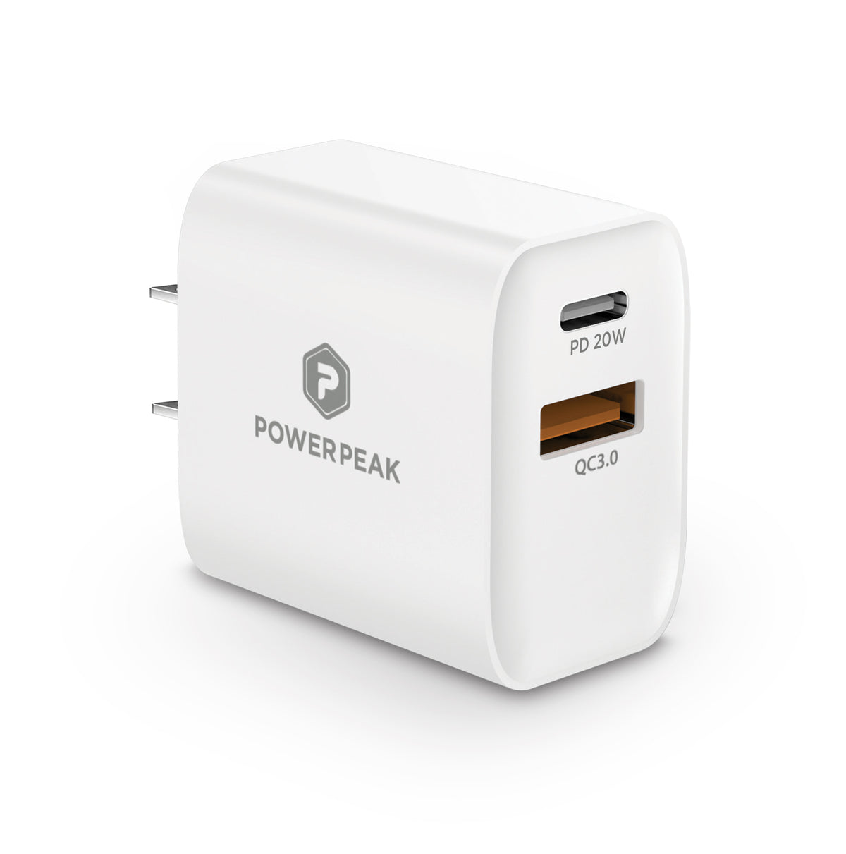 PowerPeak PD Wall Dual Port Charger 20W - White - V.I.P Digital Presence