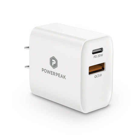 PowerPeak PD Wall Dual Port Charger 20W - White - V.I.P Digital Presence