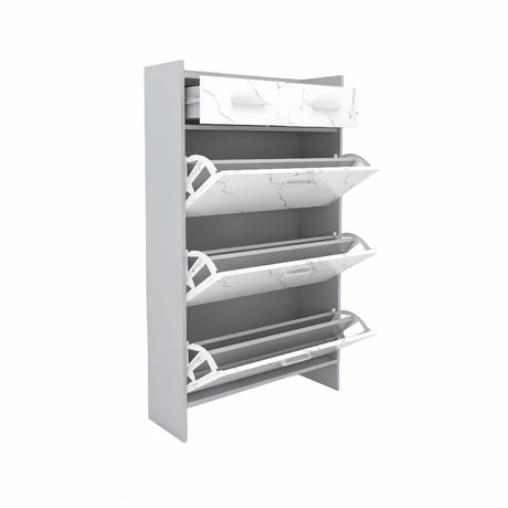 High Glossy Marble Color Doors Shoe Rack 3 Doors Shoe Cabinet With 2 Drawers - V.I.P Digital Presence