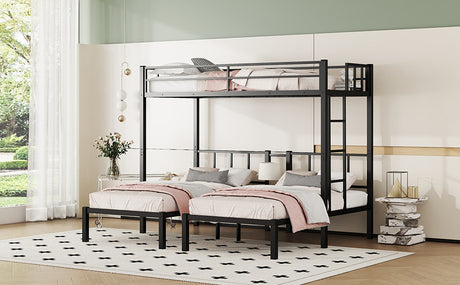 Twin over Twin & Twin Bunk Beds for 3, Twin XL over Twin & Twin Bunk Bed Metal Triple Bunk Bed, Black - V.I.P Digital Presence