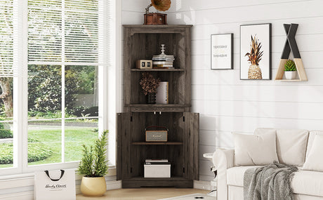Tall Corner Cabinet with Doors for living room, bathroom,Dining Room or Kitchen,color:Dark walnut - V.I.P Digital Presence