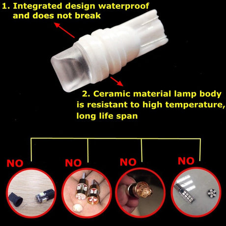 10Pcs T10 W5W Ceramic 3D LED Waterproof Wedge Licence Plate Lights WY5W Turn Side Lamp Car Reading Dome Light Auto Parking Bulb - V.I.P Digital Presence