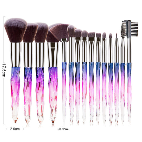 15 pcs Makeup Brushes Diamond Crystal Handle Makeup Tools Foundation Eyeshadow Brush - V.I.P Digital Presence
