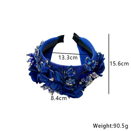 Fashionable solid color fabric flower oversized wide edged crystal headband - V.I.P Digital Presence