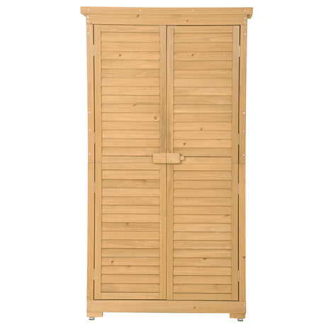 Wooden Garden Shed 3-tier Patio Storage Cabinet Outdoor Organizer Wooden Lockers with  Wood (Natural Wood Color -Shutter Design) - V.I.P Digital Presence