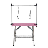 36 inch folding pet grooming table with stainless steel frame and rubber pad, equipped with adjustable armrests and clips (pink) - V.I.P Digital Presence
