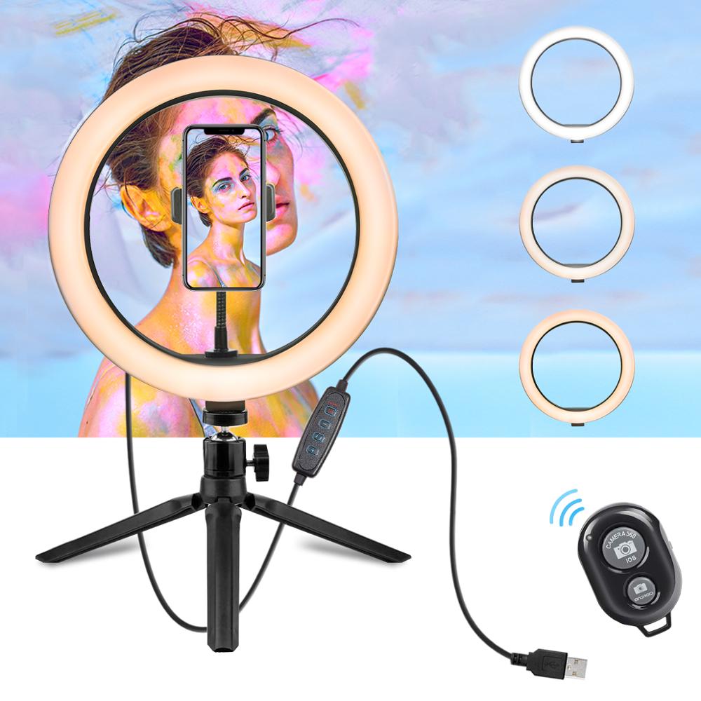 Anillo de luz LED Rovtop de 10 pulgadas y 26 cm con soporte para selfies, trípode y soporte para teléfono de iPhone para fotografía de video.