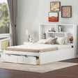 Full Size Platform Bed with Storage Headboard and 2 Drawers, White - V.I.P Digital Presence