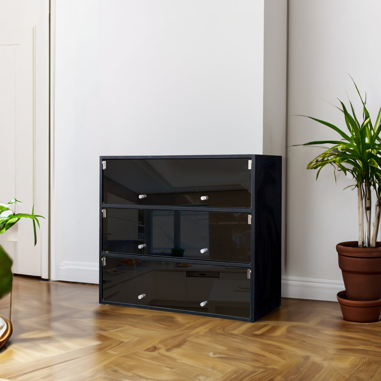 Black Glass Door Shoe Box Shoe Storage Cabinet With RGB Led Light - V.I.P Digital Presence