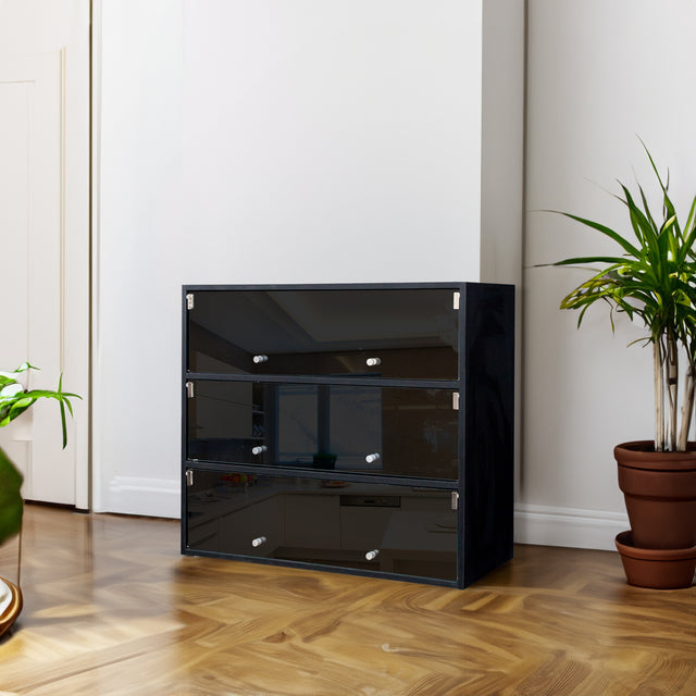 Black Glass Door Shoe Box Shoe Storage Cabinet With RGB Led Light - V.I.P Digital Presence