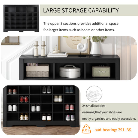 ONTREND Sleek Design 24 shoe cabinet, modern shoe cabinet with curved base, high-quality multifunctional side panel, black - V.I.P Digital Presence