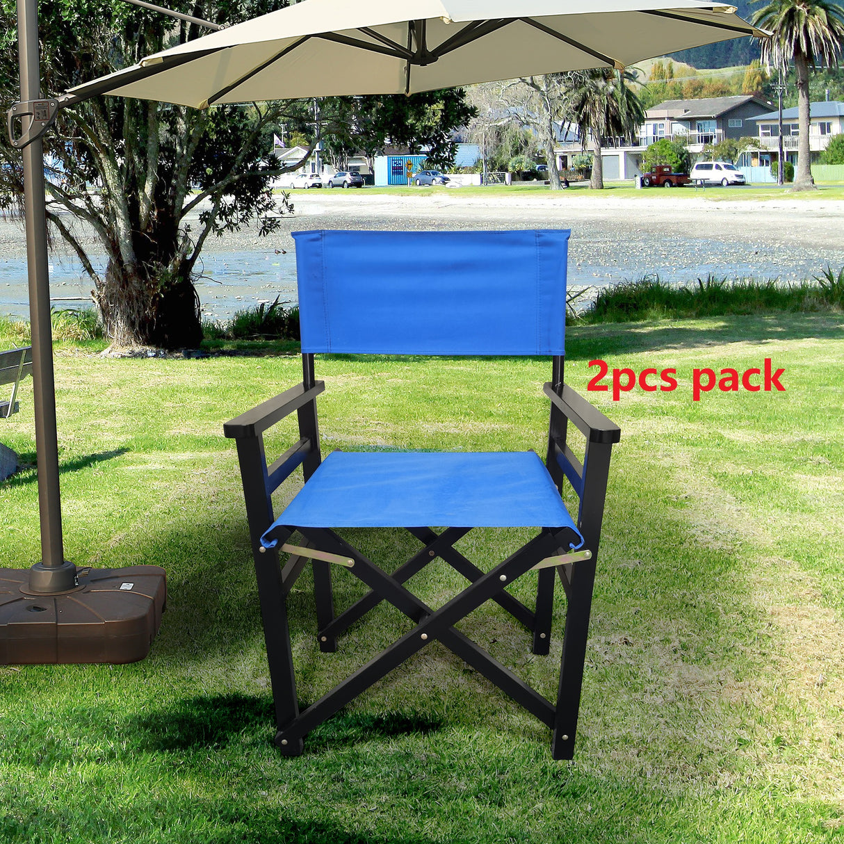Folding Chair Wooden Director Chair Canvas Folding Chair Folding Chair 2pcs/set populus + Canvas (Color : Blue) - V.I.P Digital Presence