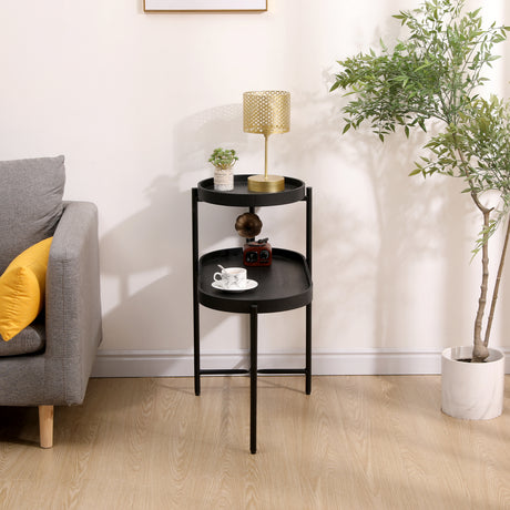 2-Tier Black Side Table with Storage Sofa Table for Living Room Metal Frame & Wooden Desk End Table - V.I.P Digital Presence