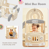 Kids Slide with Bus Play Structure Freestanding Bus Toy with Slide for Toddlers Bus Slide Set with Basketball Hoop