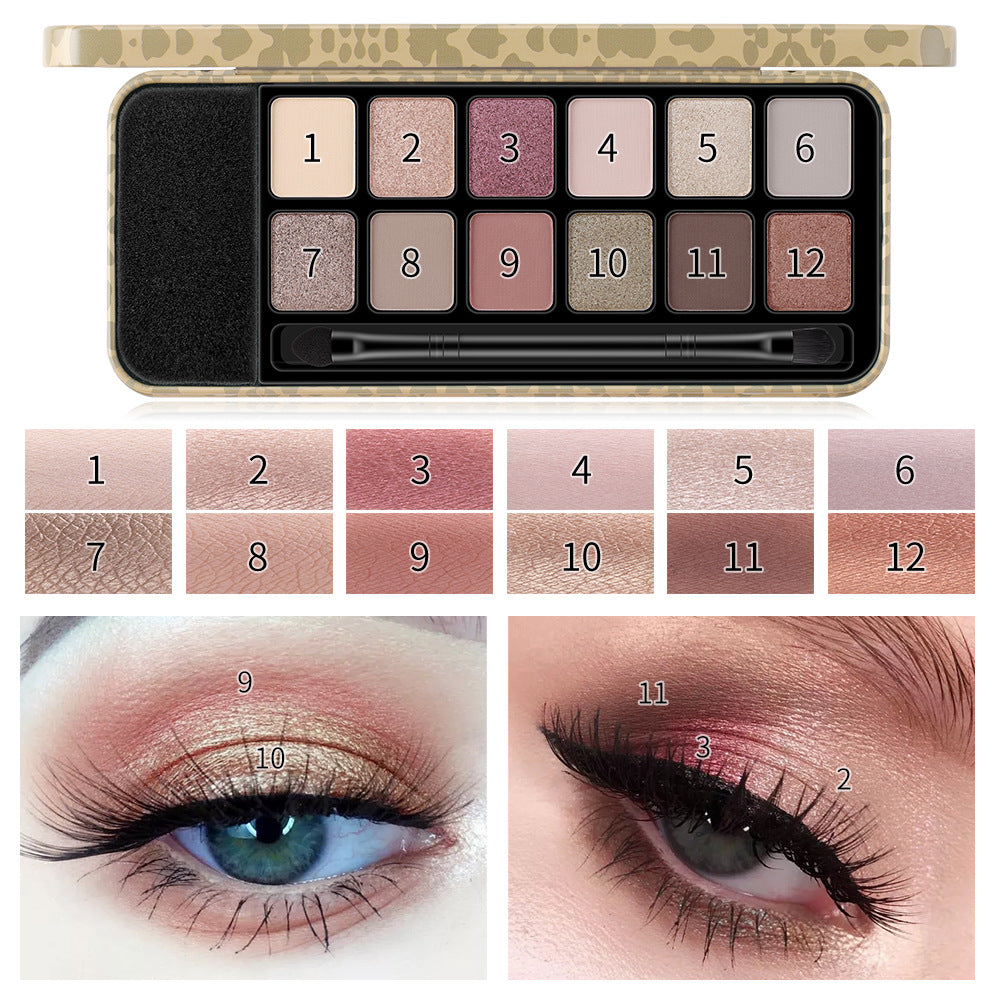 Romantic Beauty 12 Colors Leopard Eyeshadow Makeup Pearl Matte Finishing Eyeshadow Palette Brush - V.I.P Digital Presence