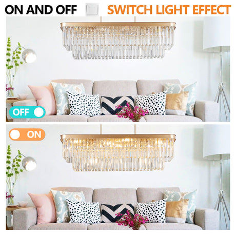 Chandeliers,Rectangular Crystal Chandelier Adjustable,E12 Modern Industrial Crystal Lights (Bulb Not Included) - V.I.P Digital Presence