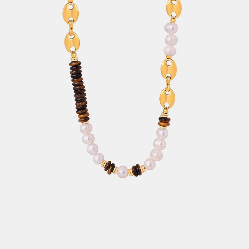 Versatile Light Luxury Titanium Steel Freshwater Pearl Tiger Eye Stone Pig Nose Chain Necklace Jewelry for Women - V.I.P Digital Presence