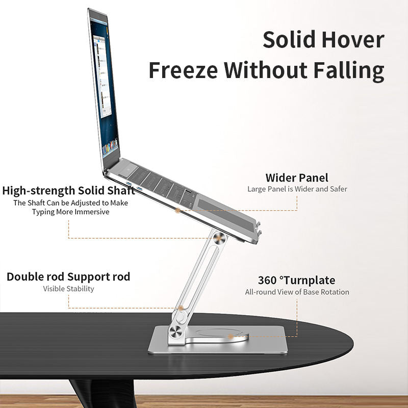 Soporte de aluminio para portátil de oficina, soporte de refrigeración para computadora, doble poste, plegable, rotación continua de 360 ​​grados