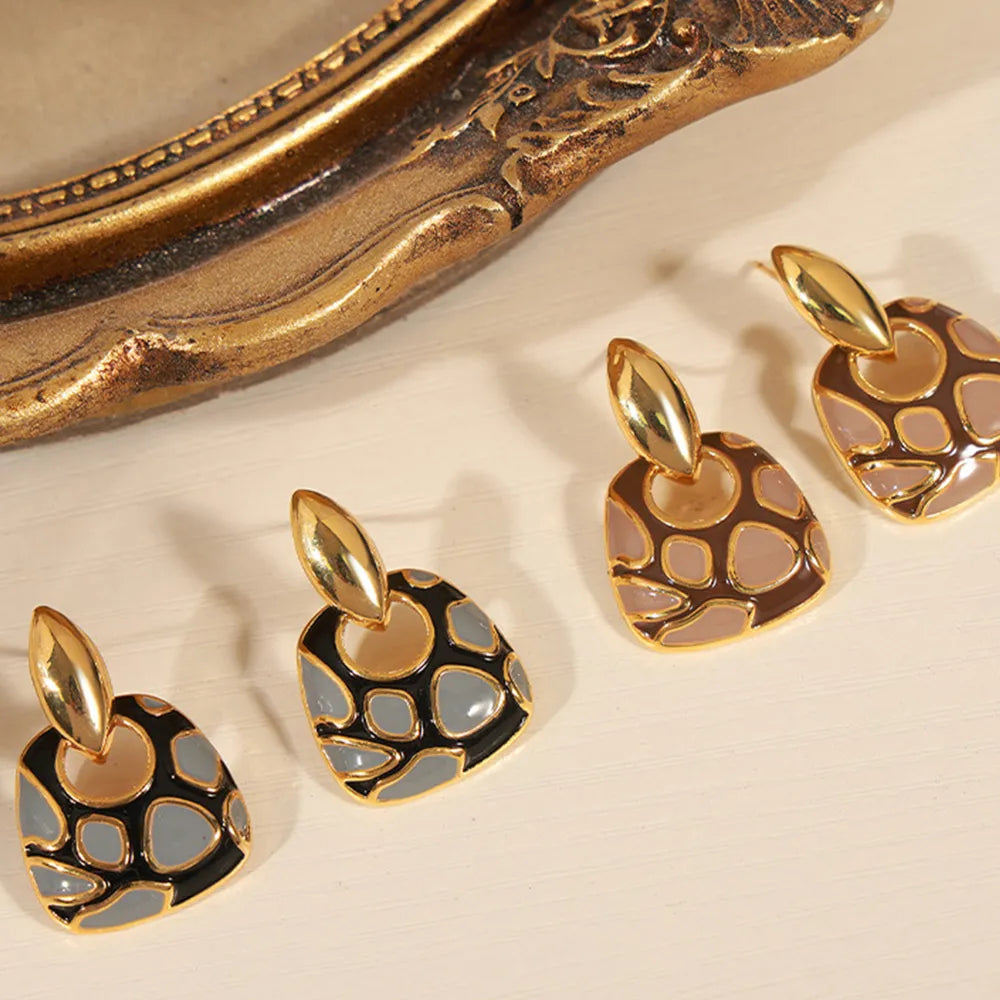 Geometric glazed enamel leopard print earrings fashionable and elegant accessories - V.I.P Digital Presence