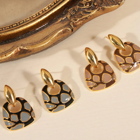 Geometric glazed enamel leopard print earrings fashionable and elegant accessories - V.I.P Digital Presence