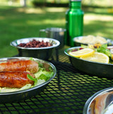 Plato de cena de acero inoxidable para exteriores, 17 piezas, vajilla para barbacoa de camping, plato de barbacoa portátil y autónomo, juego de olla para sopa y tazón. 