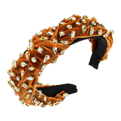 Fashionable gold velvet hand sewn full diamond hairband - V.I.P Digital Presence