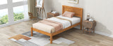 Platform Bed Frame with Headboard  Wood Slat Support  No Box Spring Needed Twin Oak