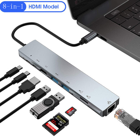 Eight in one docking station Type-C to network card HDMI multifunctional laptop converter - V.I.P Digital Presence