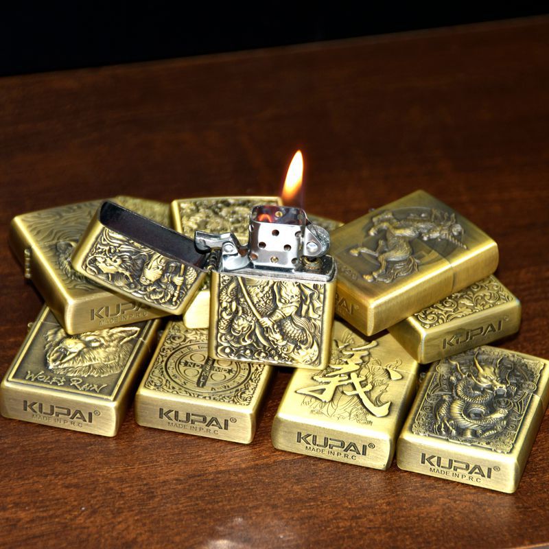 Kerosene lighter windproof retro style grinding wheel personalized bronze relief fuel dispenser - V.I.P Digital Presence