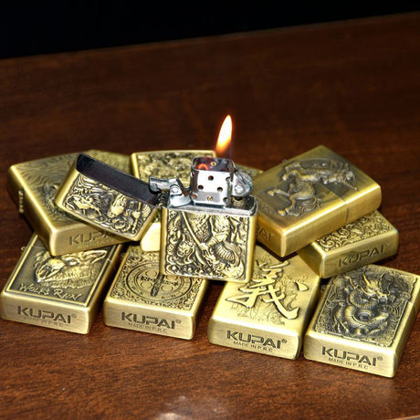 Kerosene lighter windproof retro style grinding wheel personalized bronze relief fuel dispenser - V.I.P Digital Presence