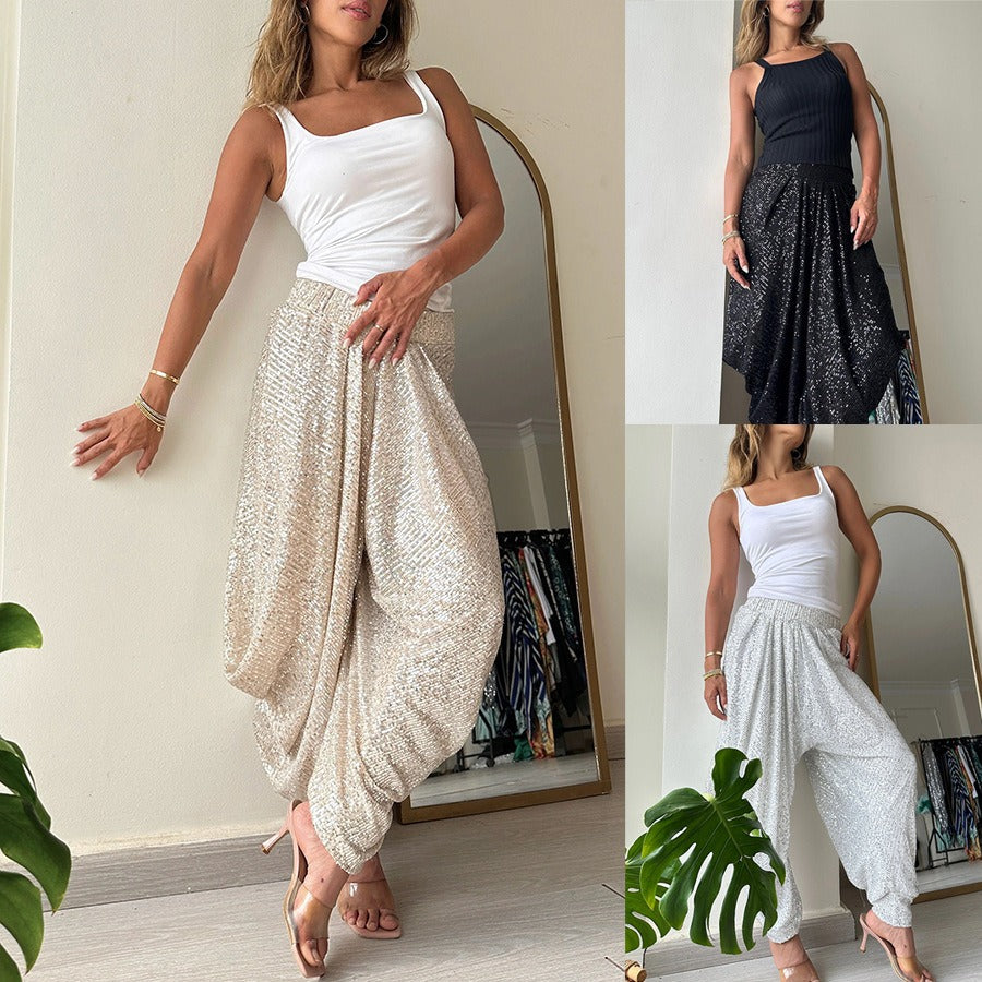 Loose sequin trousers INS elastic waist casual bloomers - V.I.P Digital Presence
