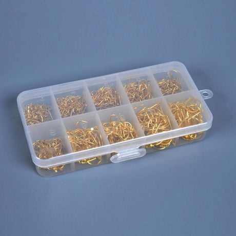 LEO 500pcs/box Multiple Sizes Golden Fishing Hooks Anti-corrosion Flat Head Barbed - V.I.P Digital Presence