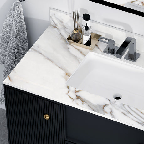 43 inch marble countertop with base rectangular central sink and 4-inch high splash guard, pre drilled 8-inch faucet hole ，white - V.I.P Digital Presence