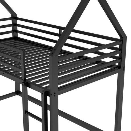 Twin over Twin House Bunk Bed with Built-in Ladder,Black - V.I.P Digital Presence