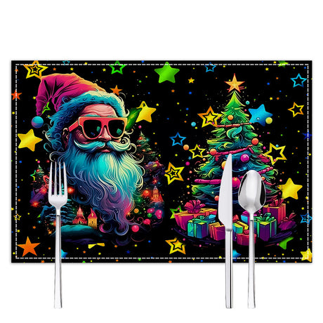 Christmas table mat with white linen starry sky and Santa Claus print - V.I.P Digital Presence