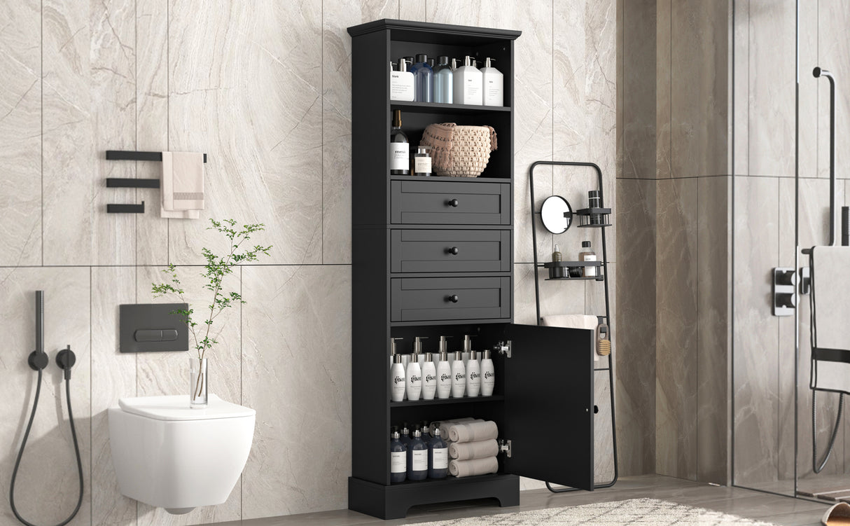 Black high storage cabinet with 3 drawers and adjustable shelves, MDF board painted - V.I.P Digital Presence
