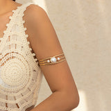 Multi layer hollow micro inlaid imitation pearl turquoise opening arm chain ethnic style handmade jewelry - V.I.P Digital Presence