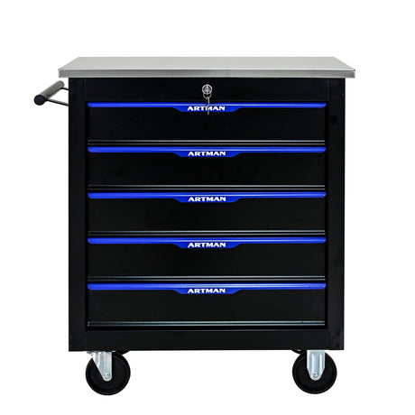 5 DRAWERS MULTIFUNCTIONAL TOOL CART WITH WHEELS-BLACK+BLUE - V.I.P Digital Presence