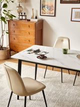 A set of 2 high back dining chairs with PU artificial leather soft cushions and metal legs, decorated with large soft cushions - V.I.P Digital Presence