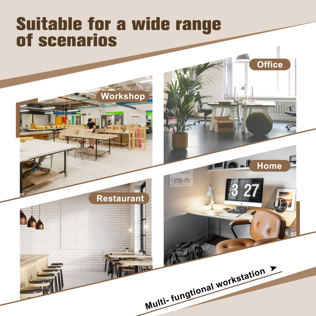 60 inch adjustable garage workbench, rubber wood heavy-duty workstation with power socket and wheels, 2000 pound load capacity - V.I.P Digital Presence