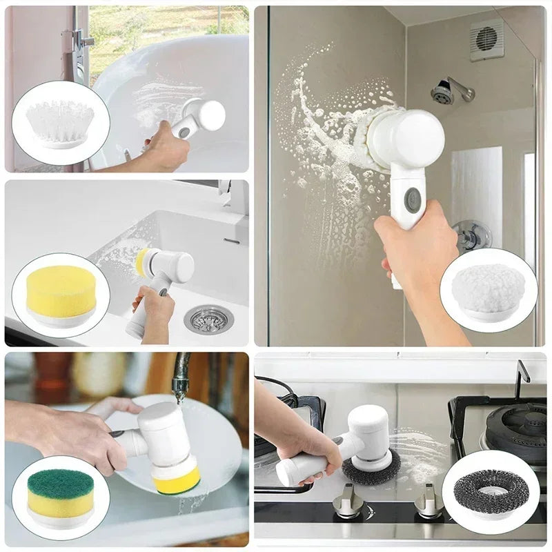 New Electric Spin Scrubber,Bathroom Cleaning Brush Power Scrubber with 5 Replaceable Brush Heads, 5 in 1 Electric Cleaning Brush - V.I.P Digital Presence