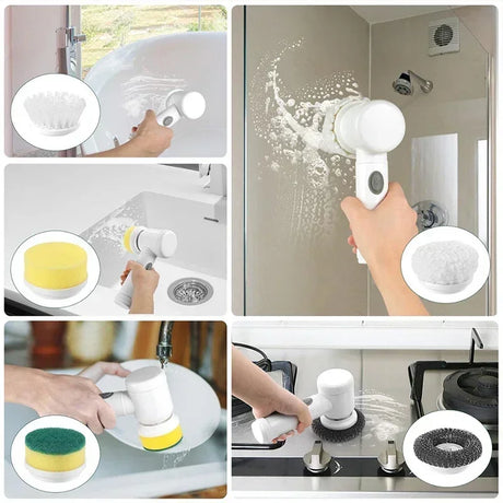 New Electric Spin Scrubber,Bathroom Cleaning Brush Power Scrubber with 5 Replaceable Brush Heads, 5 in 1 Electric Cleaning Brush - V.I.P Digital Presence